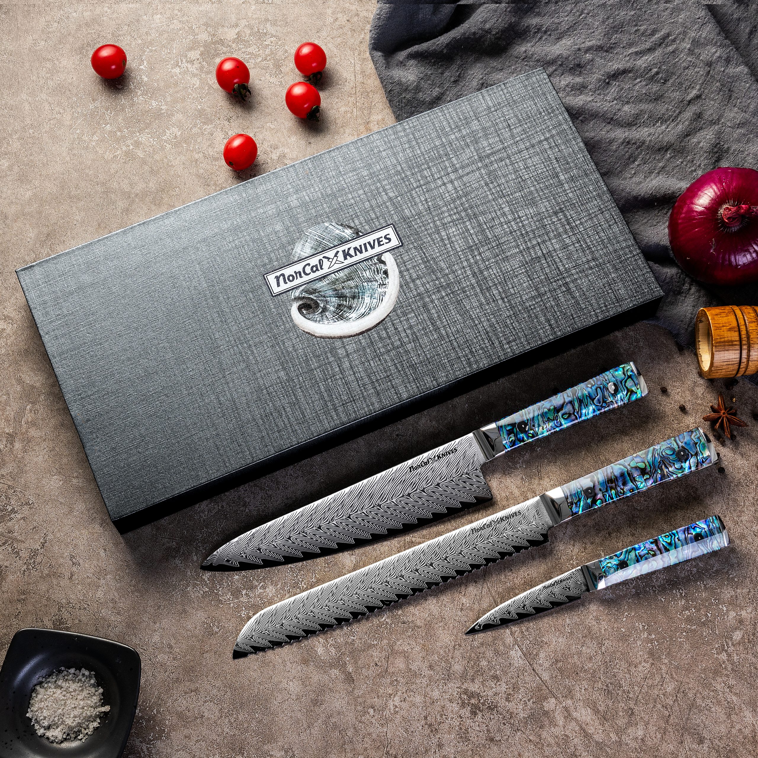 NorCal Knives - Abalone Handle 3 piece Chef Set