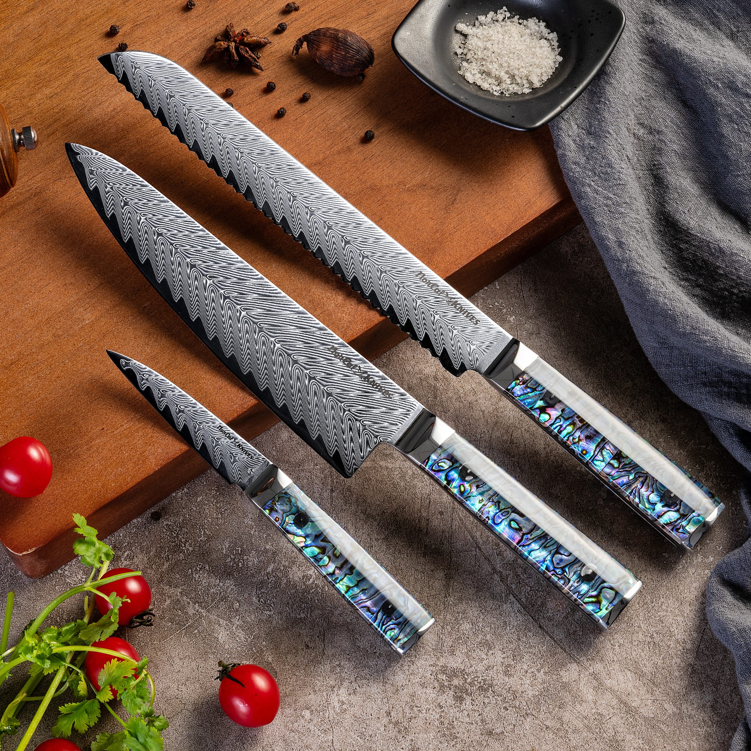 NorCal Knives - Abalone Handle 3 piece Chef Set