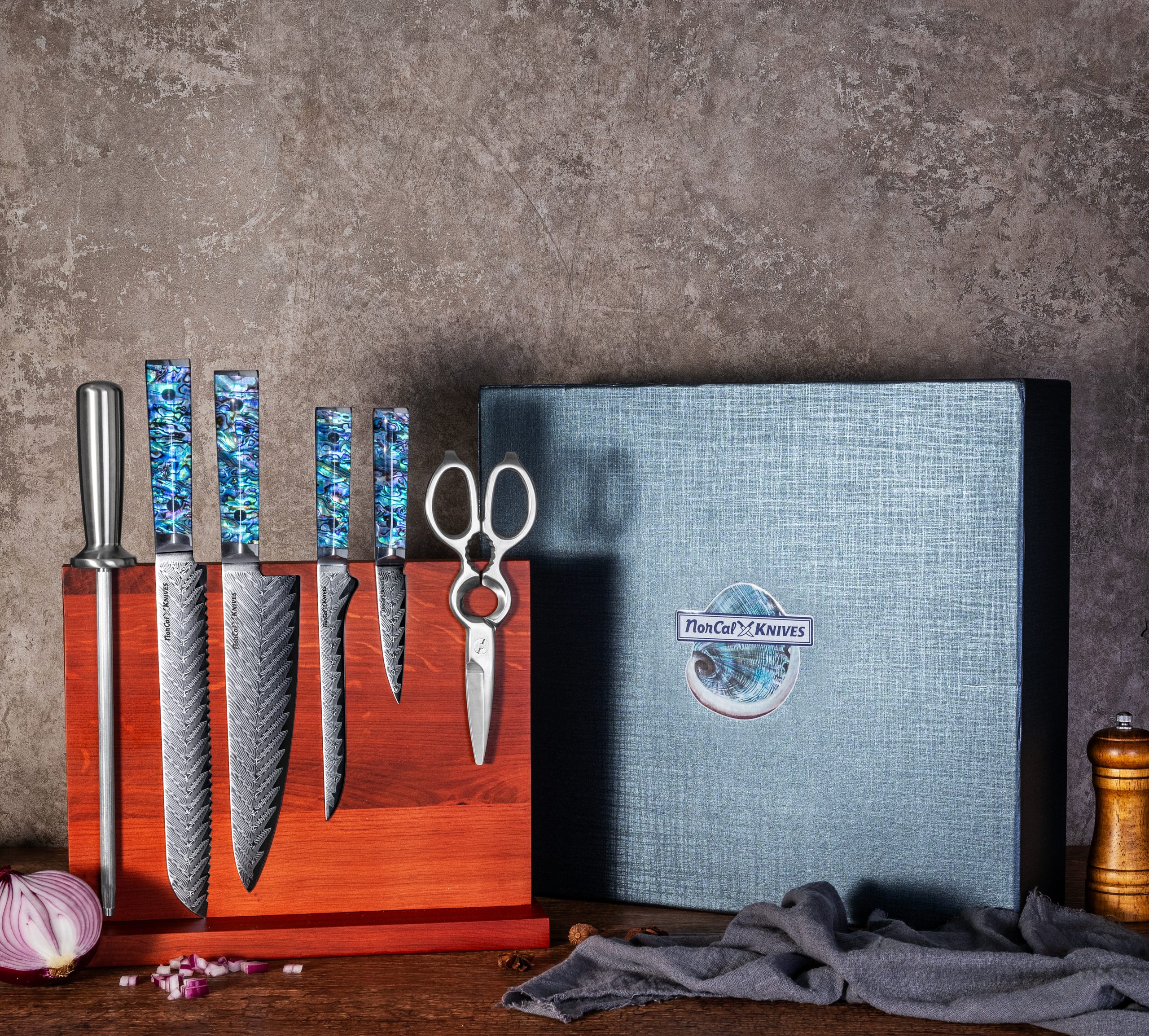 NorCal Knives - Abalone Handle 7 piece Block Set